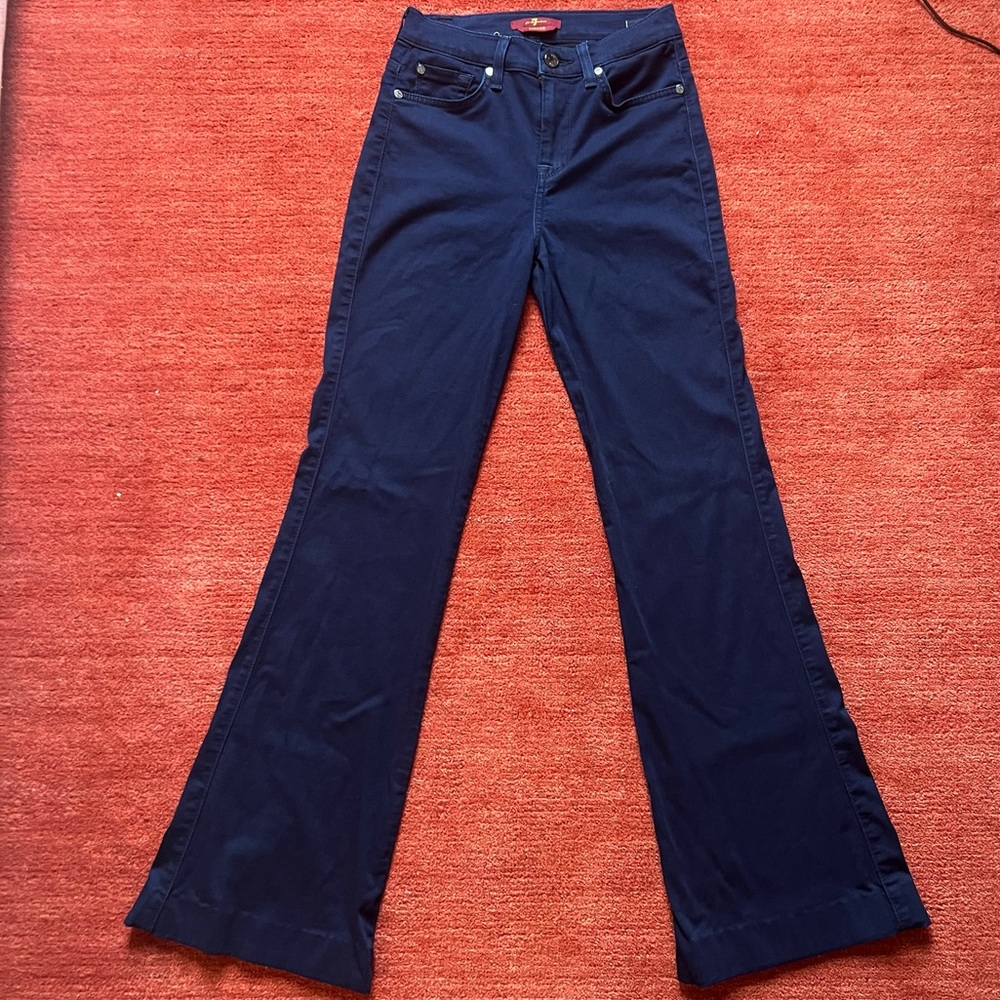 7 For all Mankind Dark Blue Flare Jeans - Navy Blue Stretchy Pants size 25
